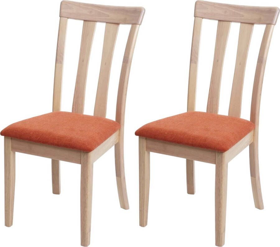 MCW Set van 2 eetkamerstoelen -G46 keukenstoel stoel stof textiel massief hout ~ naturelkleurig frame oranje