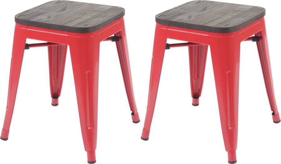 MCW Set van 2 krukken -A73 incl. houten zitting metalen kruk zitkruk metalen industrieel ontwerp stapelbaar ~ rood