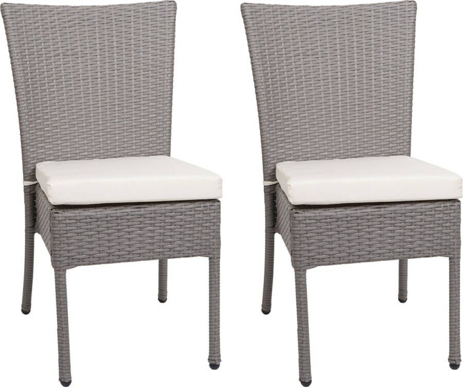 MCW Set van 2 polyrotan stoelen -G19 balkonstoel tuinstoel stapelbaar ~ grijs crèmekleurige kussens