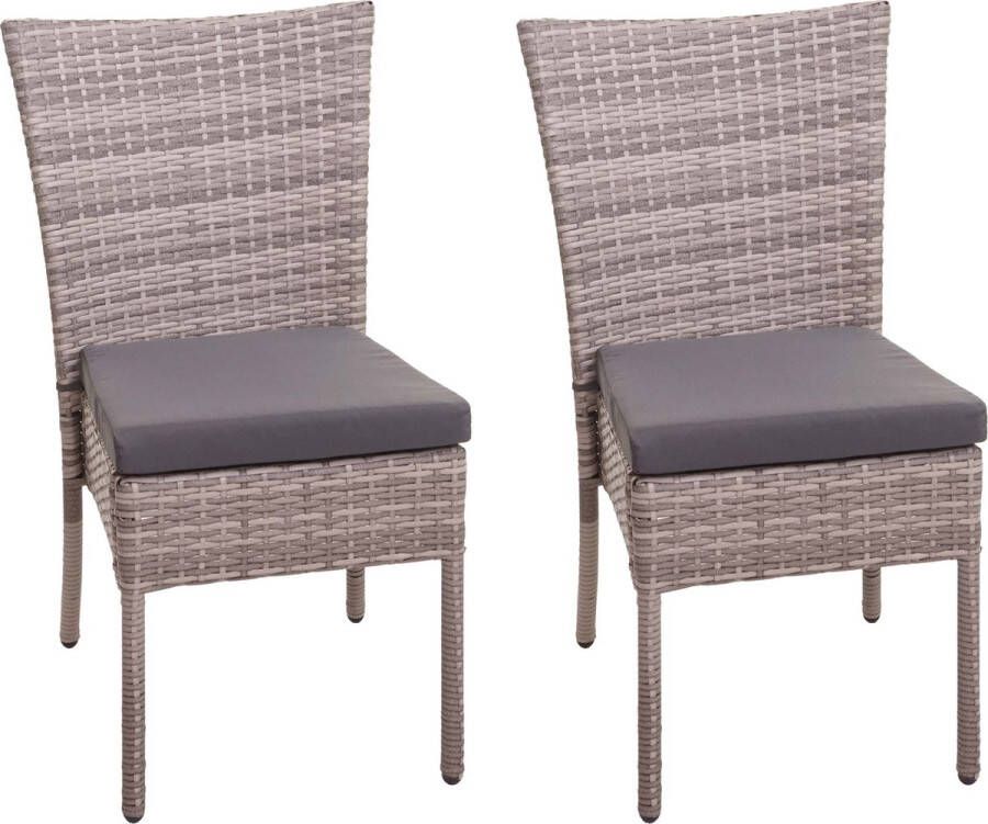 MCW Set van 2 polyrotan stoelen -G19 balkonstoel tuinstoel stapelbaar ~ grijsbruin donkergrijze kussens