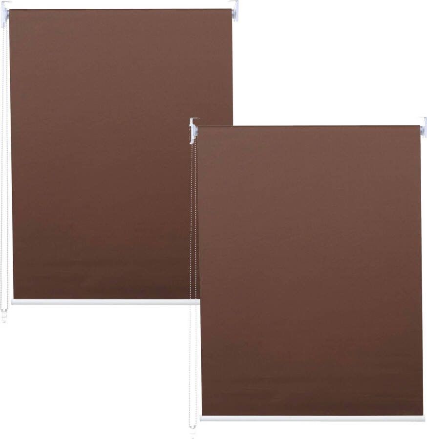 MCW Set van 2 rolgordijnen -D52 raamrolgordijn zijwaartse tochtwering 100x160cm zonwering ondoorzichtig ~ bruin