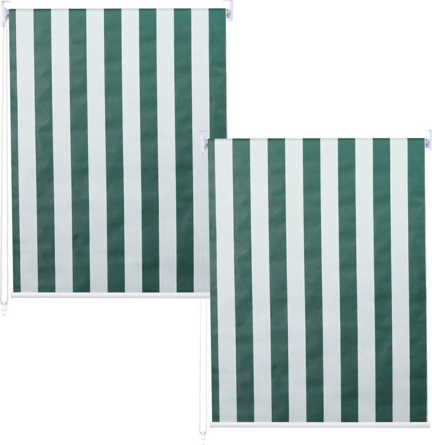 MCW Set van 2 rolgordijnen -D52 raamrolgordijn zijwaartse tochtwering 100x160cm zonwering ondoorzichtig ~ groen wit