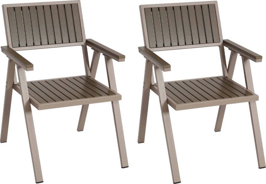 MCW Set van 2 tuinstoelen -J95 balkonstoel stoel coating voor buiten aluminium houtlook ~ frame champagne grijs