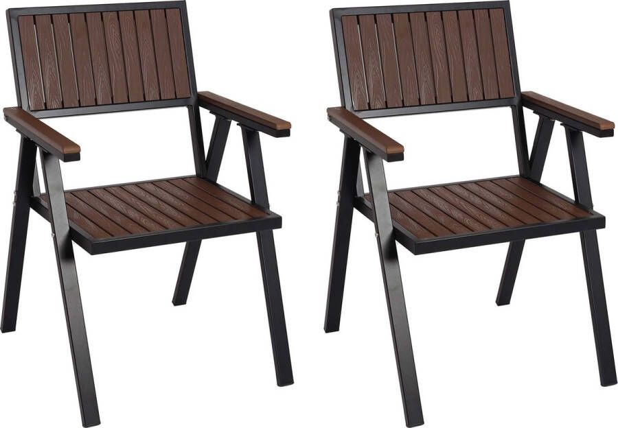 MCW Set van 2 tuinstoelen -J95 balkonstoel stoel coating voor buiten aluminium houtlook ~ frame zwart donkerbruin