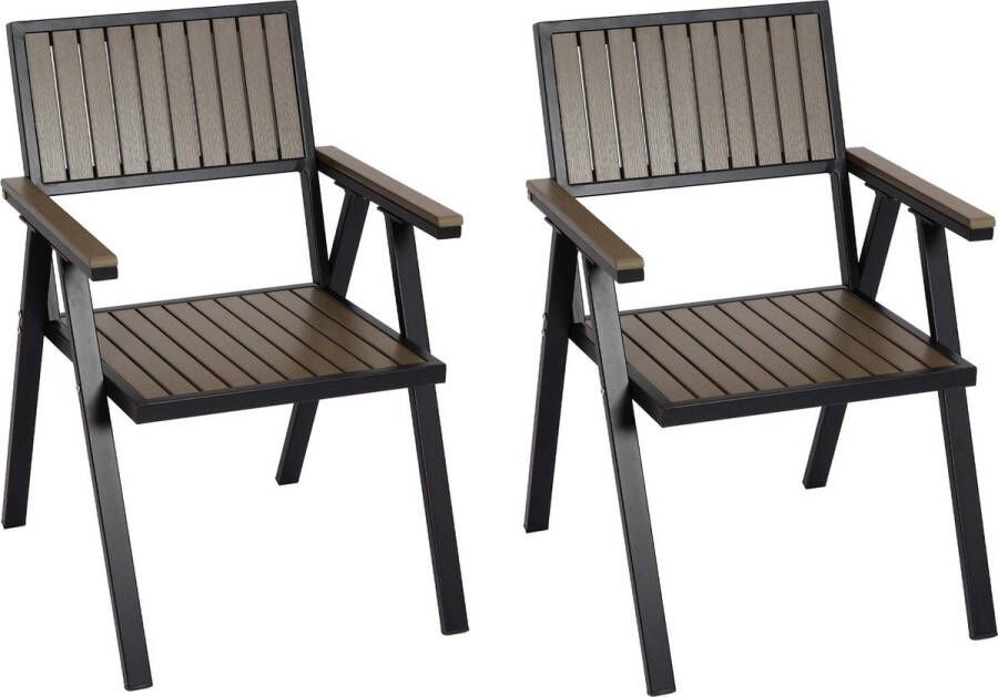 MCW Set van 2 tuinstoelen -J95 balkonstoel Stoel coating voor buiten aluminium houtlook ~ frame zwart grijs