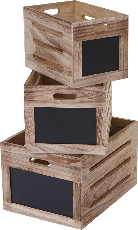 MCW Set van 3 houten kisten -E11 opbergkist met plank shabby look ~ natuurlijk bruin