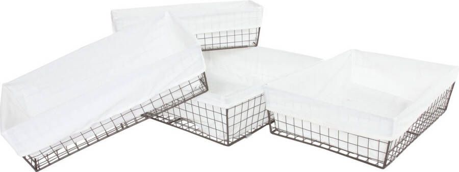 MCW Set van 4 Tanta planchetmanden badkamermand kastmand opbergrek metaal met stoffen bekleding