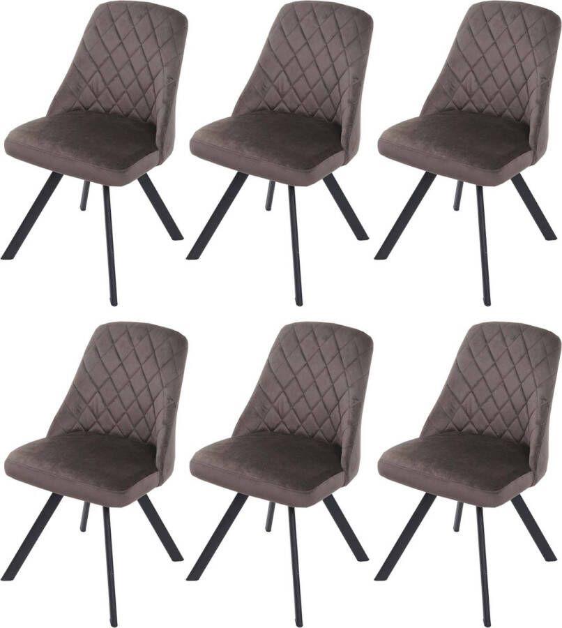 MCW Set van 6 eetkamerstoel -K25 keukenstoel fauteuil gestoffeerde stoel metaalfluweel ~ donkerbruin