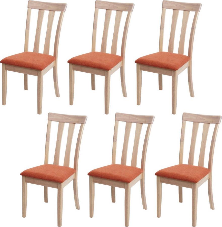MCW Set van 6 eetkamerstoelen -G46 keukenstoel stoel stof textiel massief hout ~ naturelkleurig frame oranje
