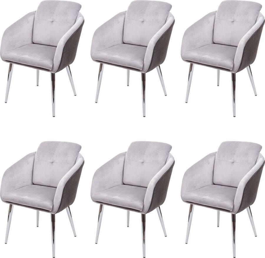 MCW Set van 6 eetkamerstoel -G48 keukenstoel gestoffeerde stoel fauteuil kunstleer fluweel met armleuning ~ grijs