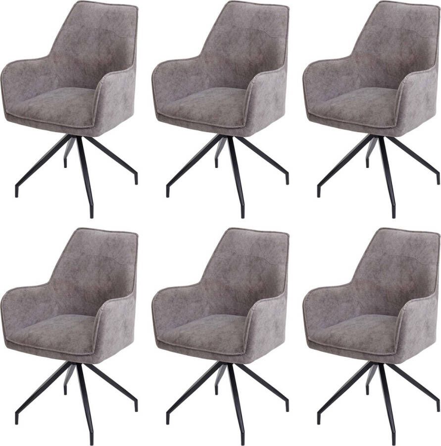 MCW Set van 6 eetkamerstoelen -K15 keukenstoel gestoffeerde stoel met armleuning stof textiel metaal ~ donkergrijs