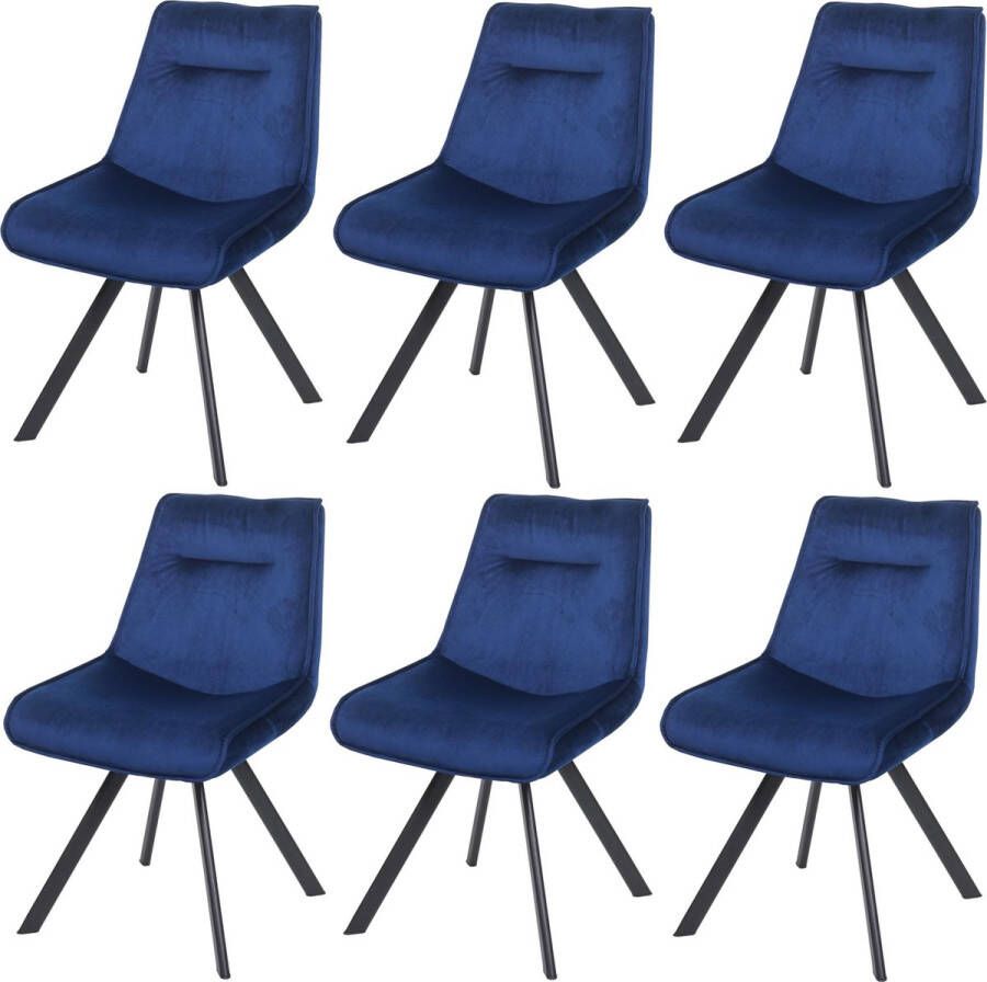 MCW Set van 6 eetkamerstoelen -K24 gestoffeerde stoel keukenstoel relaxstoel metaal fluweel ~ blauw