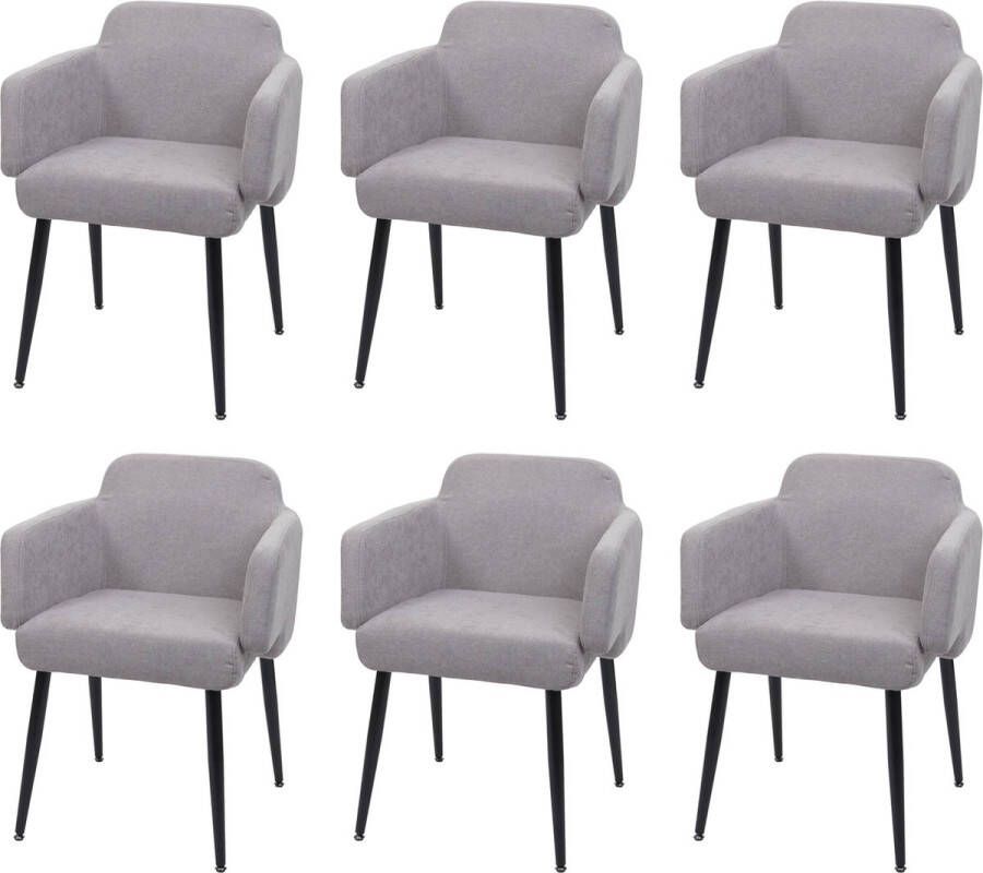 MCW Set van 6 eetkamerstoelen -L13 gestoffeerde stoel keukenstoel met armleuningen stof textiel metaal ~ grijs