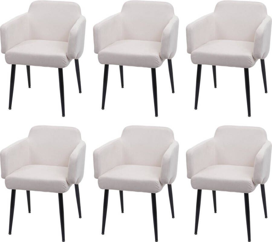 MCW Set van 6 eetkamerstoelen -L13 gestoffeerde stoel keukenstoel met armleuningen stof textiel metaal ~ crème-wit