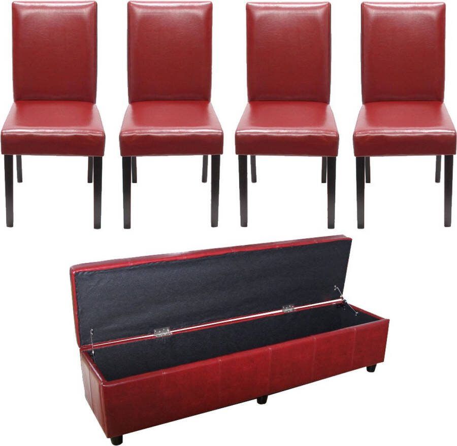 MCW Set zitbanken met opbergruimte Kriens XXL+4 stoelen Littau kunstleer leder MVG-gecertificeerd ~ rood