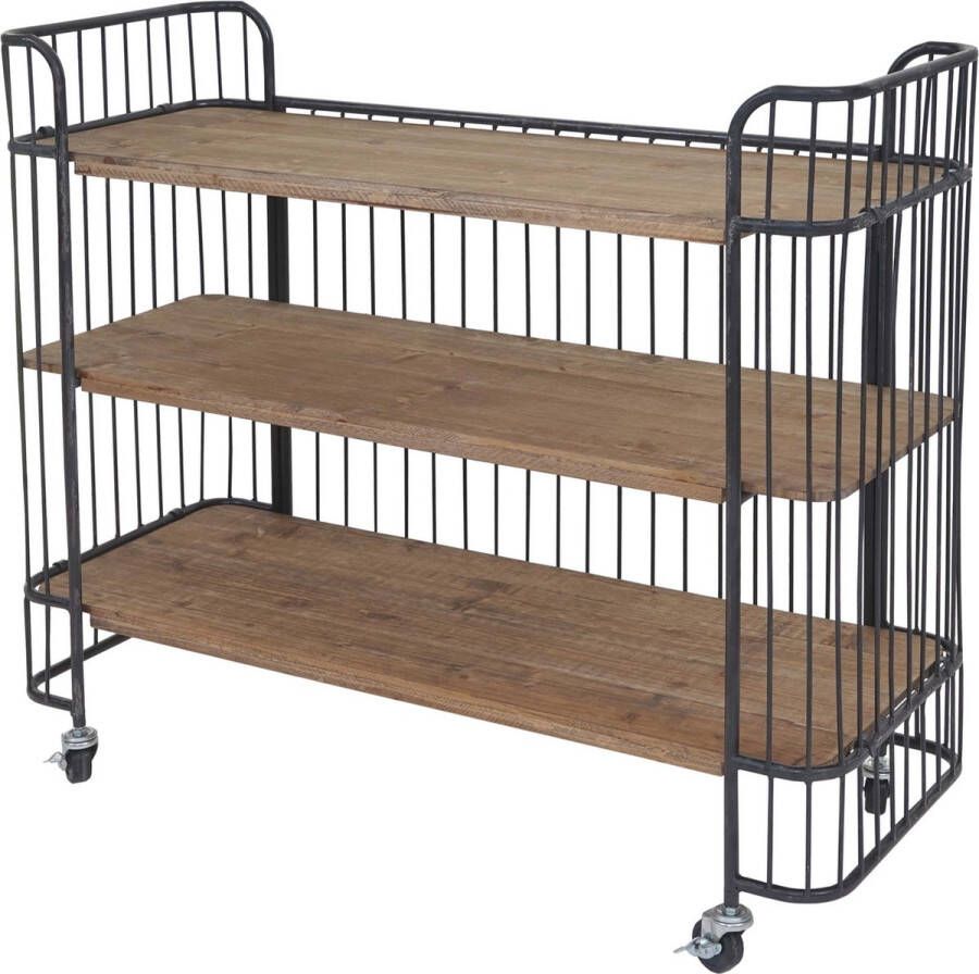 MCW Trolley -A43 rollende serveerwagen massief vintage dennenhout 84x98x36cm