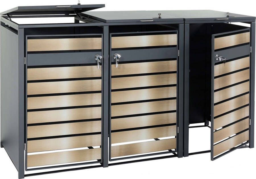 MCW XL 3 6-persoons vuilnisbak deksel -J81 vuilnisbak metaal 95kg antraciet ~ goud