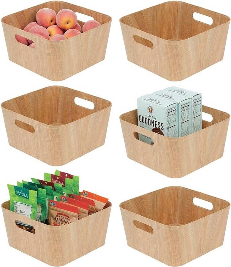 MDESİGN mDesign Opbergdoos met handgrepen middelgrote groente- en fruitkisten van karton voor voorraadkast voedselveilige keukenkast-organizer set van 6 natuurlijke kleuren De mDesign Store openen