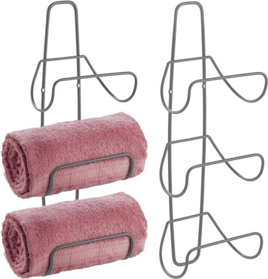 MDESİGN handdoekhouder voor wandmontage – set van 2 – handdoekrek van metaal – stijlvolle badkameraccessoire – ook geschikt voor het gastentoilet – donkergrijs