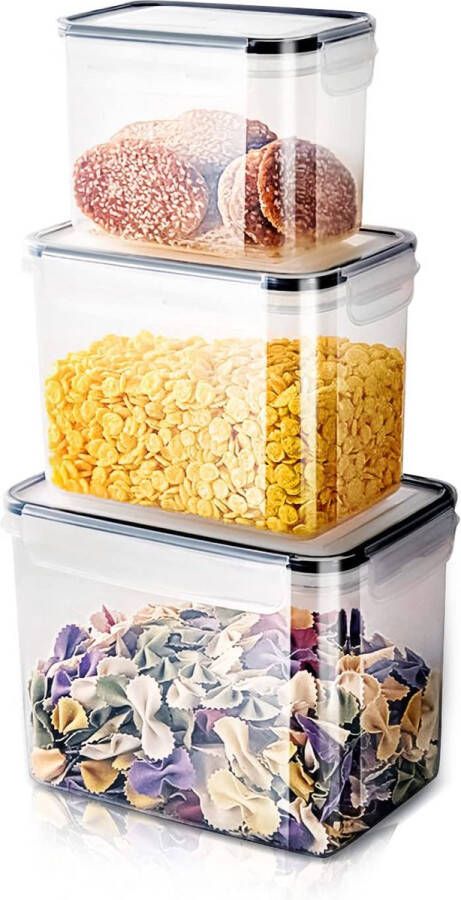 MDHAND Voorraadpotten met deksel voedselopslagcontainers met deksel 6 stuks (3 containers + 3 deksels) BPA-vrije plastic opbergdoos Keukenopslagpot voor pasta koffiebonen meel suiker cornflakes