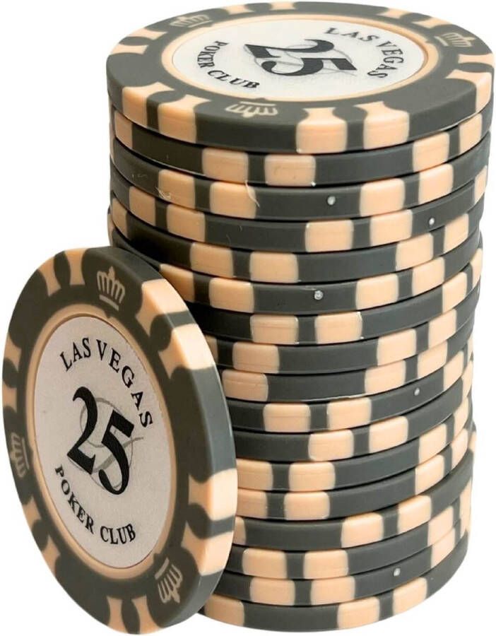 Mec Las Vegas poker club Poker Chips 25 donkergrijs (25 stuks) pokerfiches poker fiches clay chips pokerspel pokerset poker set