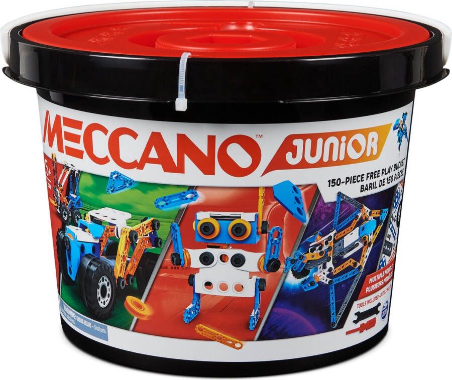Meccano Junior 150-delig S.T.E.A.M.-modelbouwpakket in emmer om vrij mee te spelen