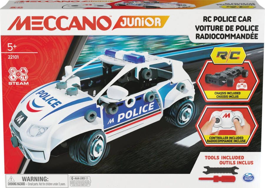 Meccano Junior RC-politieauto met werkende kofferbak en gereedschap S.T.E.A.M.-bouwpakket