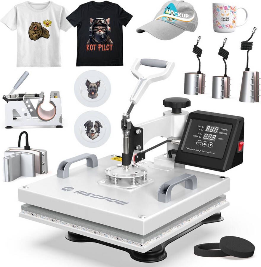 Mecpow EU MP-3881 8-in-1 hittepersmachine 30 oz grote capaciteit verwarming met dubbele buis nauwkeurige digitale bediening 360 ° draaibaar