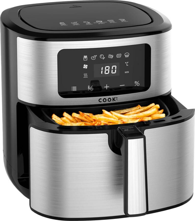 Media Evolution COOK-IT Airfryer 8L XXXL Heteluchtfriteuse met Uitneembare Frietmand Zwart RvS