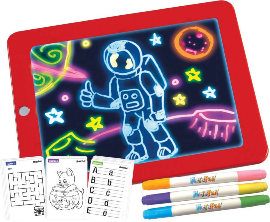 MediaShop Magic Pad tekentablet 6 dubbele neonstiften in 6 kleuren 30 kleursjablonen 8 verschillende lichteffecten
