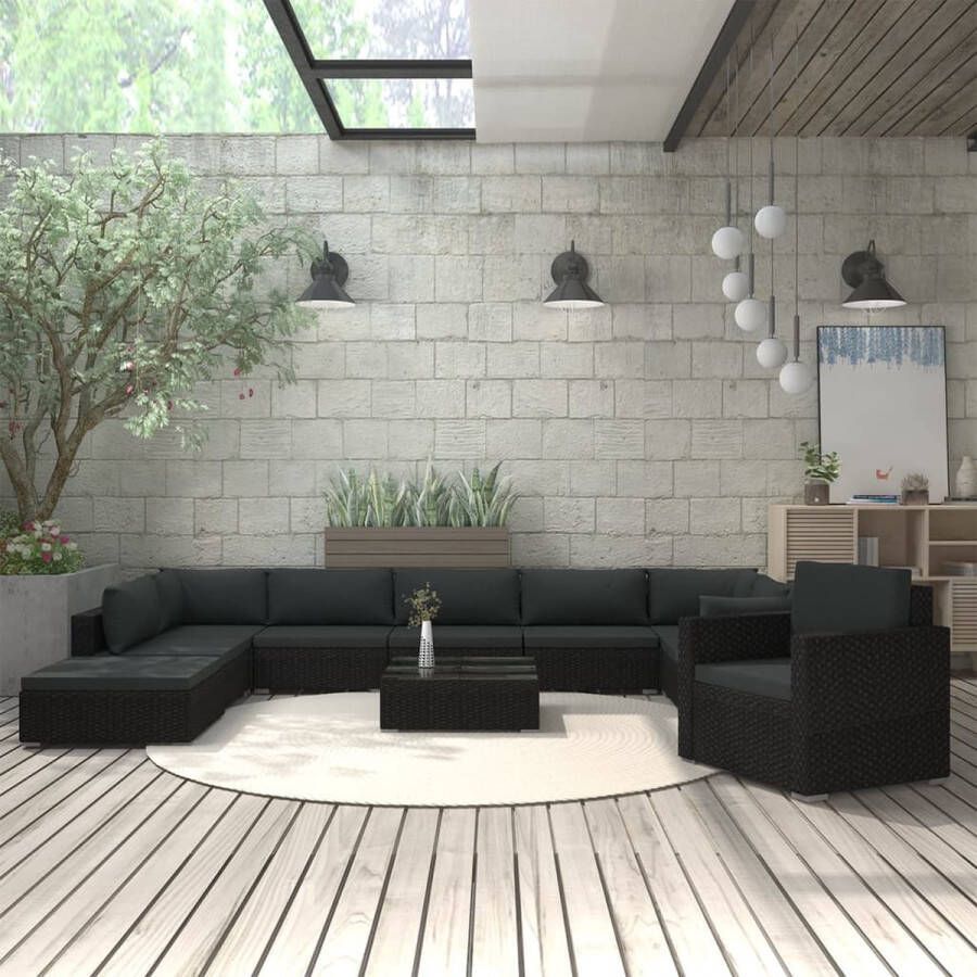 Medina 11-delige Loungeset met kussens poly rattan zwart