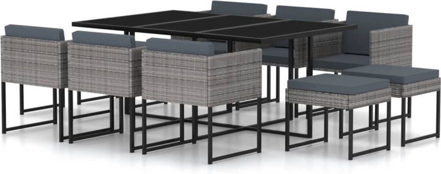 Medina 11-delige Tuinset met kussens poly rattan grijs