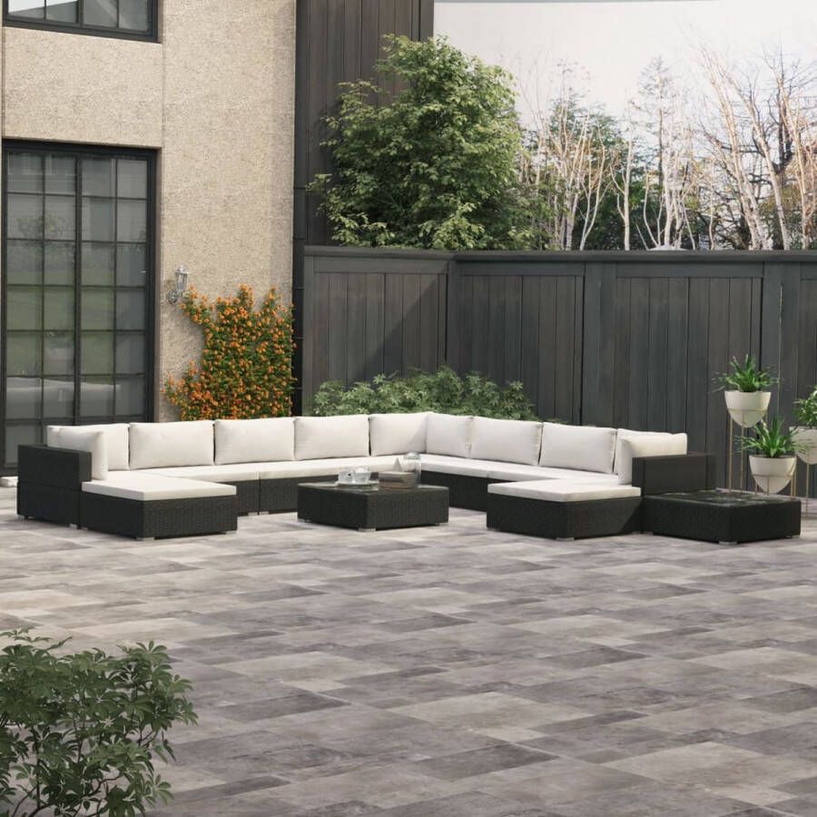 Medina 12-delige Loungeset met kussens poly rattan zwart