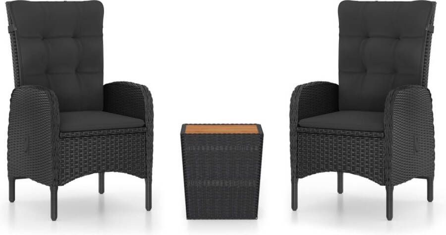 Medina 3-delige Bistroset poly rattan en accaciahout zwart