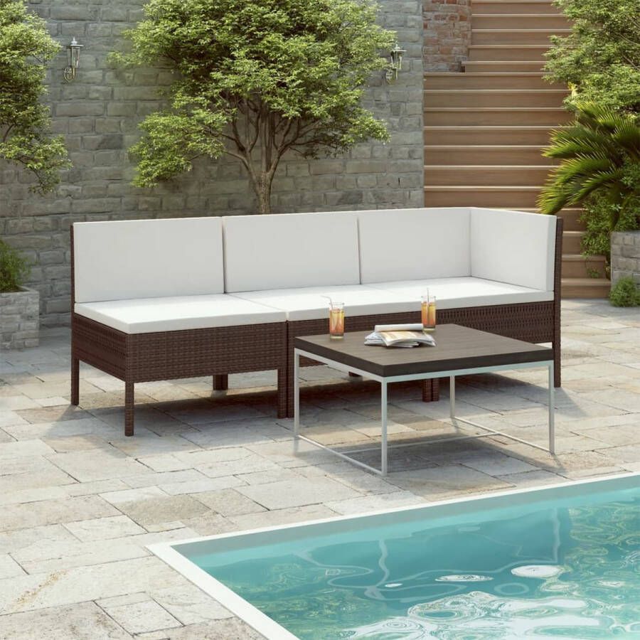 Medina 3-delige Loungeset met kussens poly rattan bruin