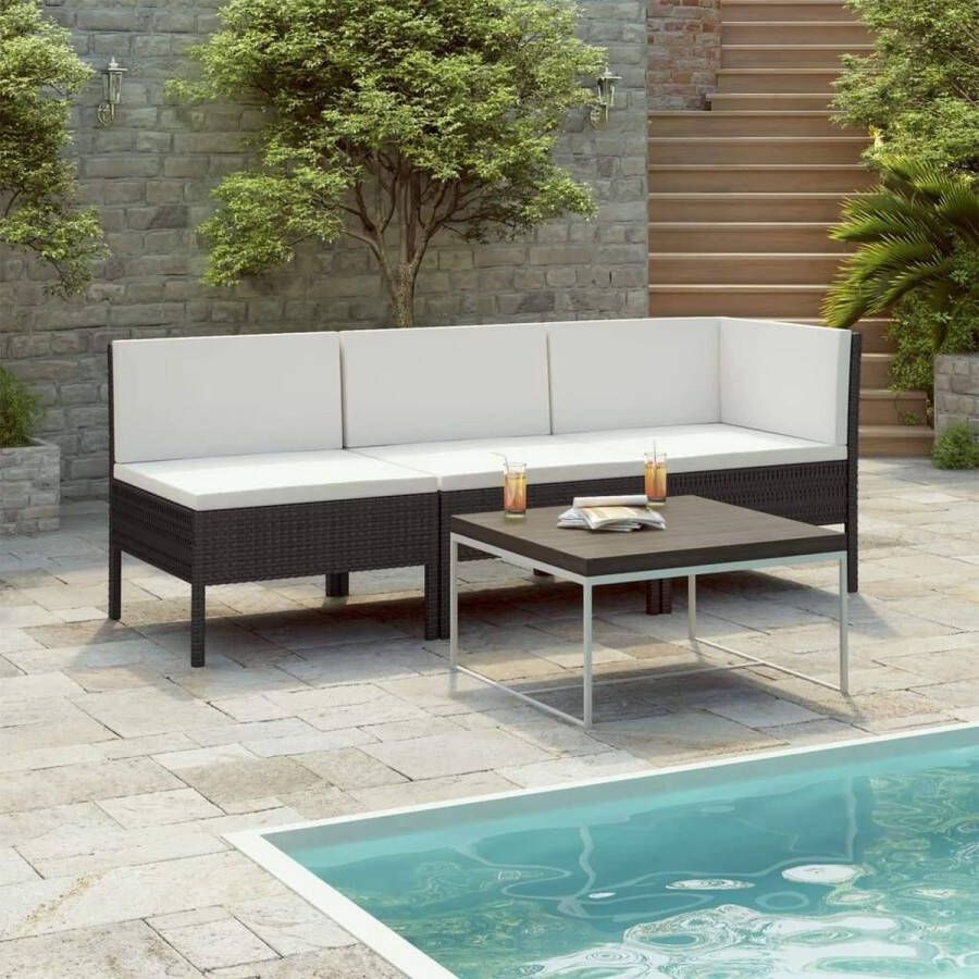 Medina 3-delige Loungeset met kussens poly rattan zwart