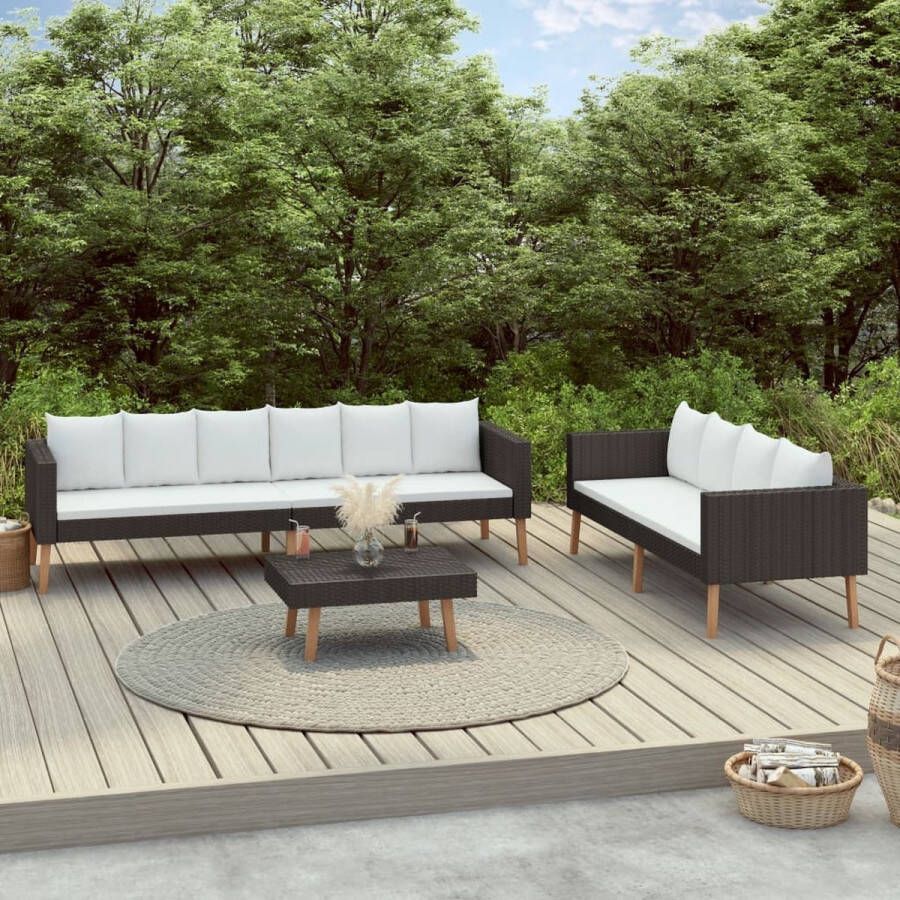 Medina 3-delige Loungeset met kussens poly rattan zwart