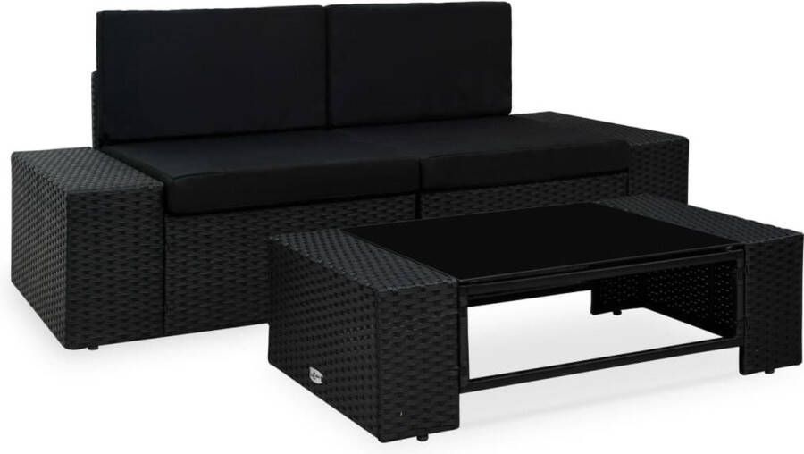 Medina 3-delige Loungeset poly rattan zwart