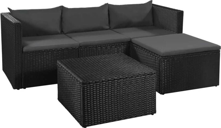 Medina 3-delige Loungeset poly rattan zwart en grijs