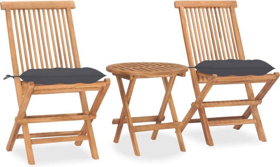 Medina 3-delige Tuinset inklapbaar met kussen massief teakhout