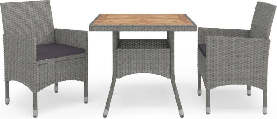 Medina 3-delige Tuinset poly rattan en acaciahout grijs