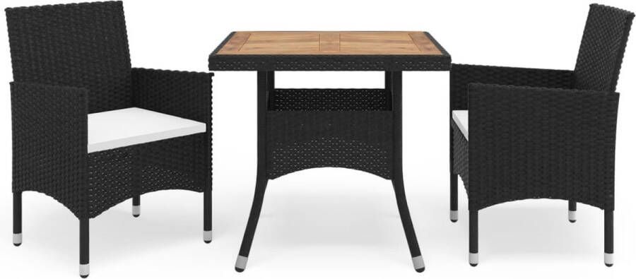 Medina 3-delige Tuinset poly rattan en acaciahout zwart