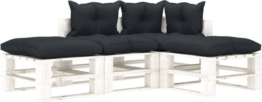 Medina 4-delige Loungeset met antracietkleurige kussens pallet hout