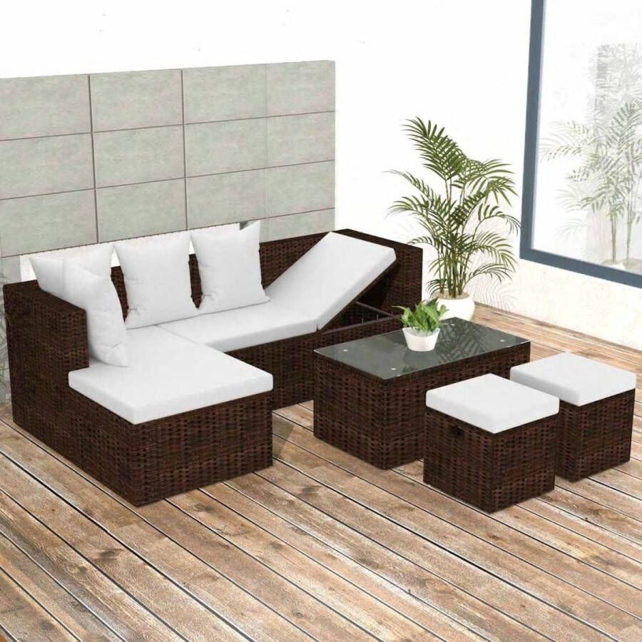 Medina 4-delige Loungeset met kussens poly rattan bruin