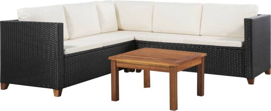 Medina 4-delige Loungeset met kussens poly rattan zwart