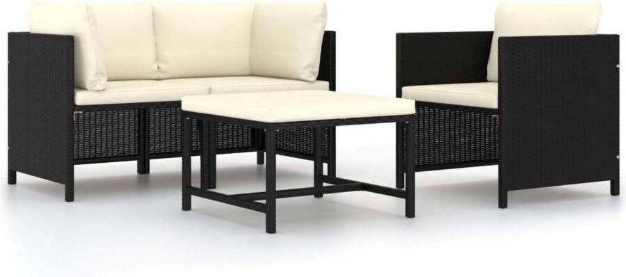 Medina 4-delige Loungeset met kussens poly rattan zwart