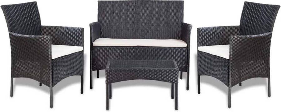 Medina 4-delige Loungeset met kussens poly rattan zwart