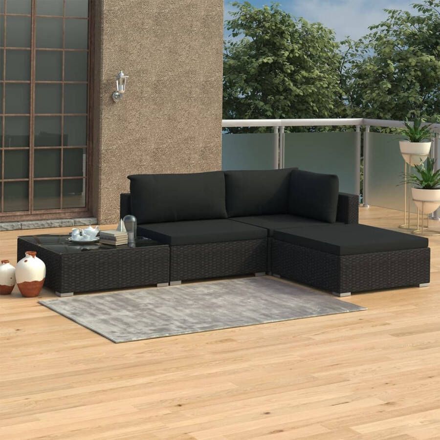 Medina 4-delige Loungeset met kussens poly rattan zwart