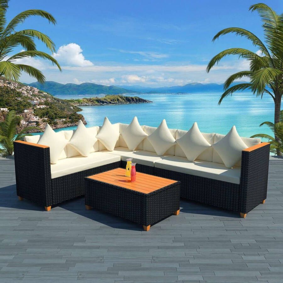 Medina 4-delige Loungeset met kussens poly rattan zwart