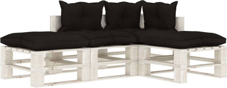 Medina 4-delige Loungeset met zwarte kussens pallet hout